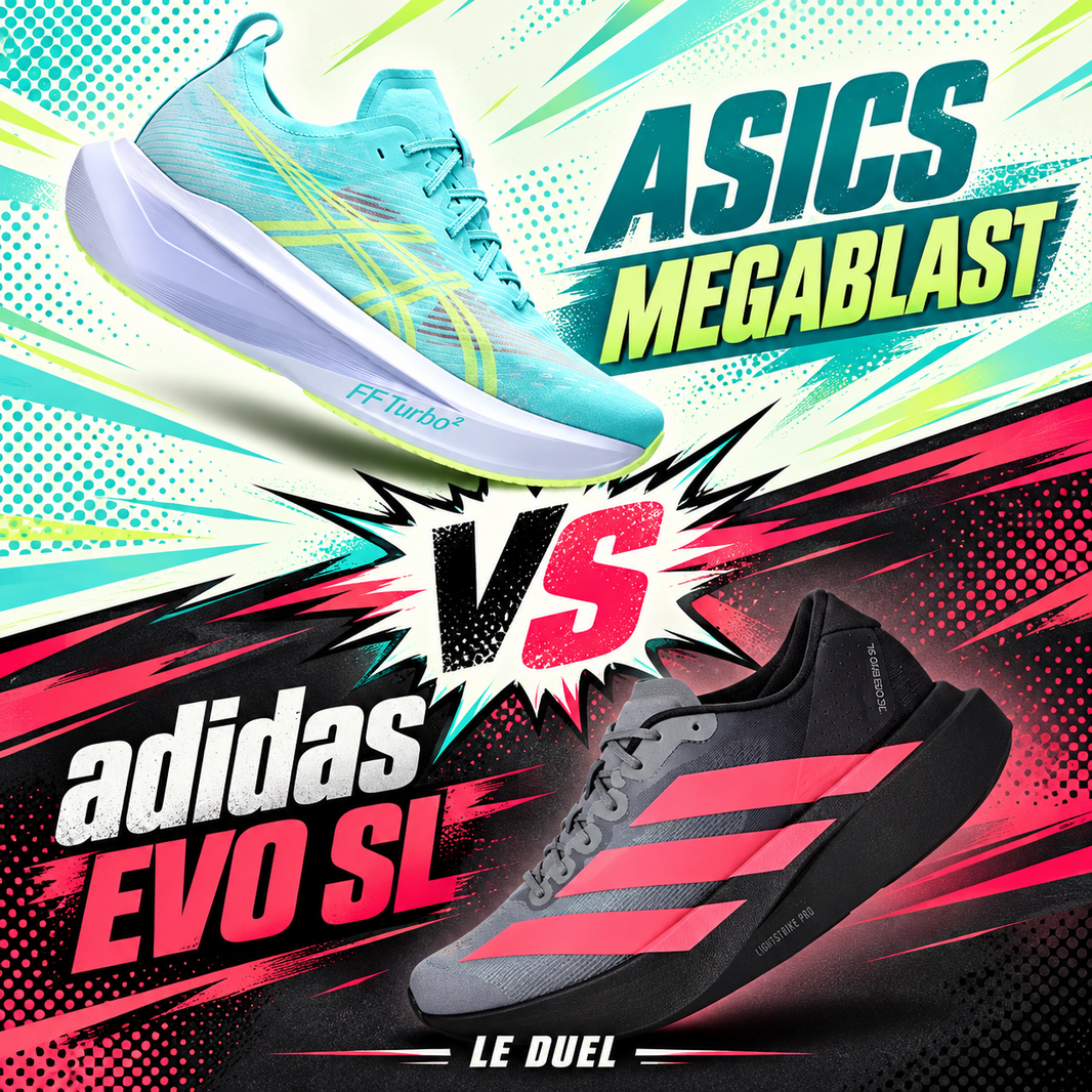 ASICS Megablast vs adidas Evo SL : le comparatif